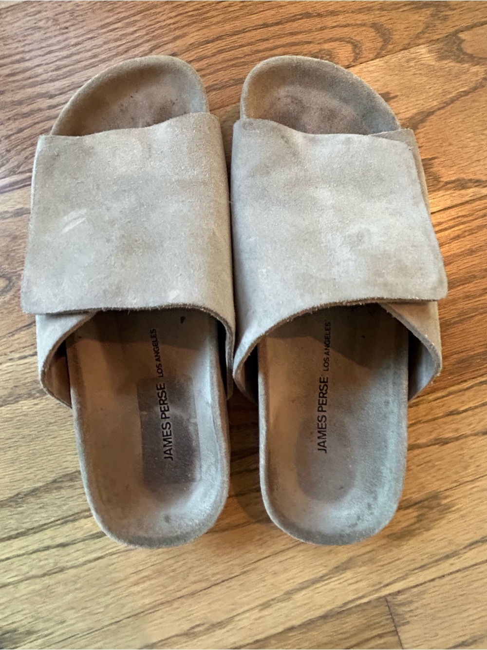 James Perse Suede Slide Sandals in Light Taupe